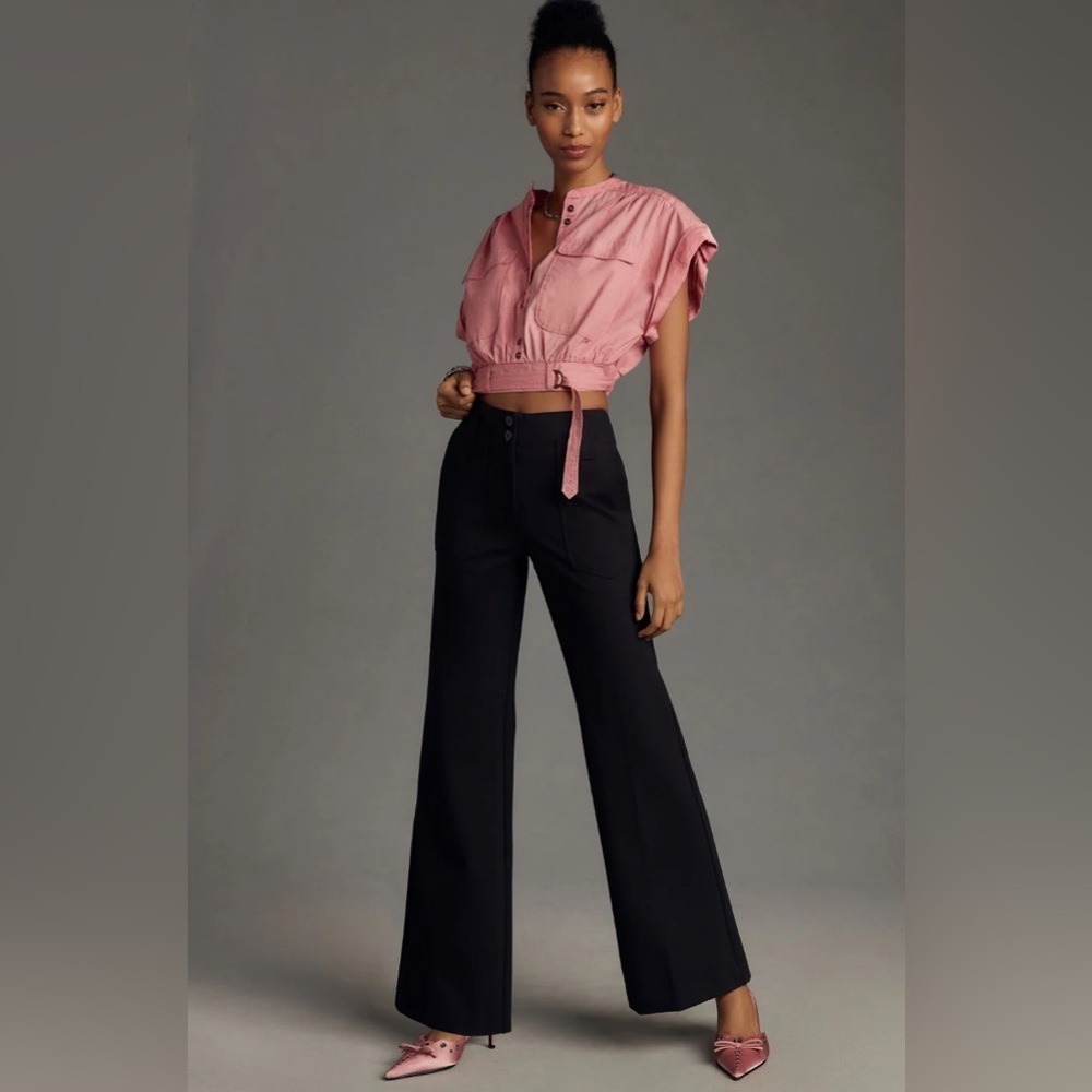 Anthropologie Maeve The Naomi Ponte Flare Leg Pants Sz 6 Black Magic Fabric